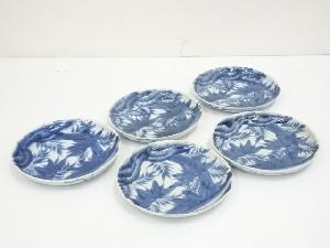 江戸末期　古伊万里　染付笹文皿5客